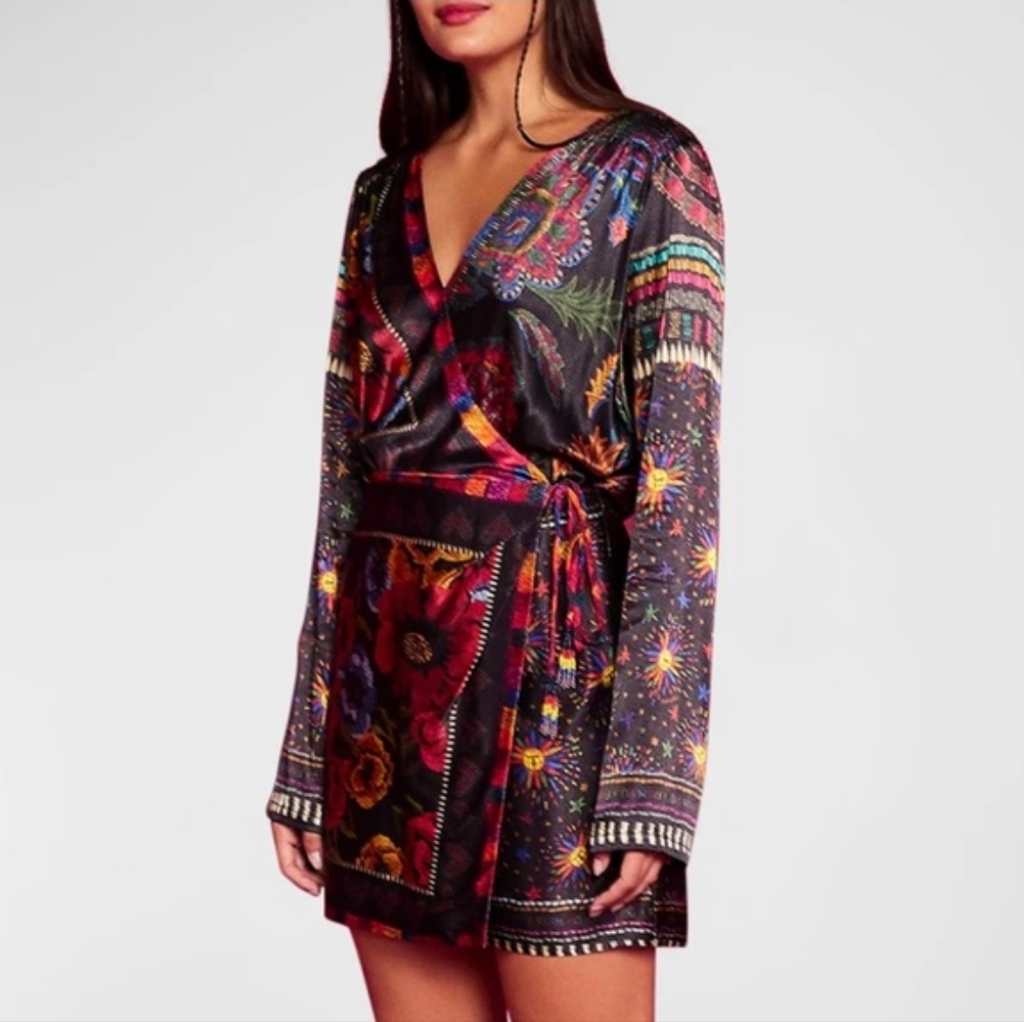 Nwt Farm Rio Mixed Scarves Wrap Floral Mini Dress In Size Medium
